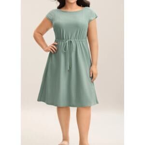 BLOOMCHIC 22-24 3X Plus Sage Green Textured Waist Tie Knit Midi Dress NWT B159